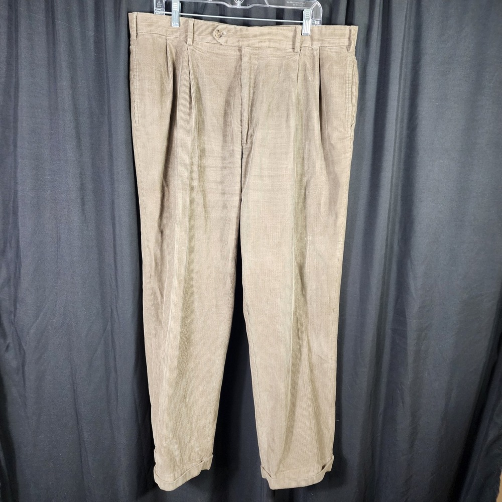 Jos.‎ A. Bank Mens Pleated Corduroy Pants Tan Khaki Cuffed Trousers 38 x 30.5